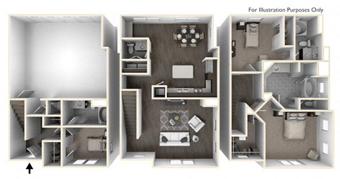 Floor plan for 3 beds, 3.5 baths, 2141 sqft